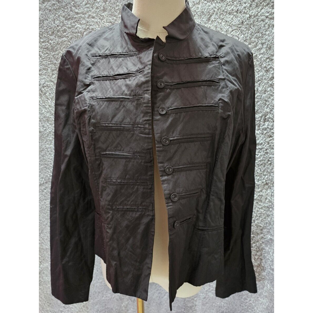 Chico's Military Style Jacket Black Shimmer Banded Elegance Kayte Women's Sz 1 M